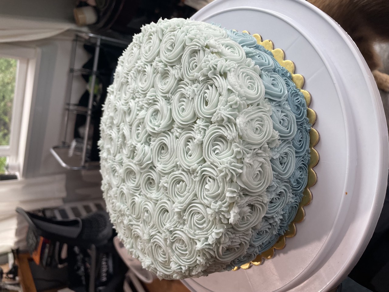 Pale blue rosette buttercream cake