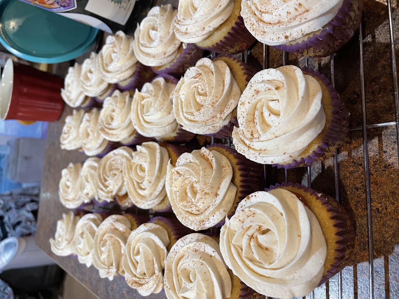 Cupcakes topped with rosette buttercream and cinnamon dusting